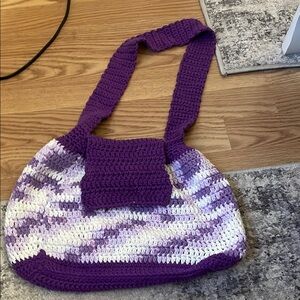 Purple and White Crochet Shoulder Bag